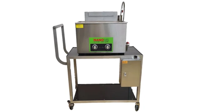 Nanovis US-500 industrial parts cleaner on a mobile cart for efficient ink cup cleaning